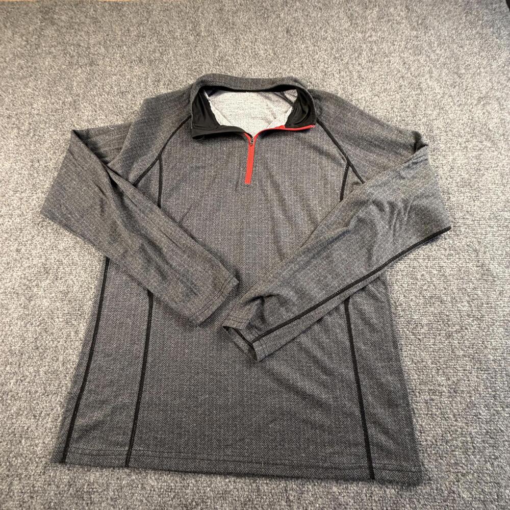 Kombi Mens Long Sleeve‎ Herringbone Quarter Zip Activewear Shirt Gray Large 1422